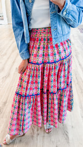 Moroccan Pink Tiered Maxi Skirt