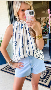 Navy Bow Sleeveless Top