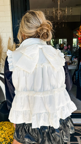 Cream Ruffle Trim Vest