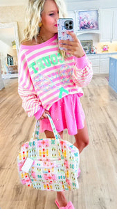 Pink Multi Stripe Tennis Embroidered Sweatshirt