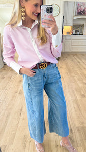 Washed Denim Side Pleated Jeans