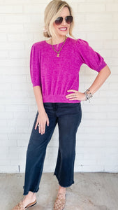 Plum Brushed Puff Sleave Sweater