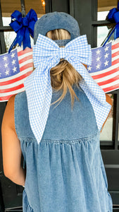 Blue Gingham Hair Bow