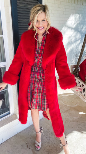 Red Fur Belted Coat