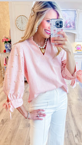 Pink Stripe Pearl Sleeve Top