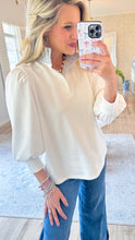 #9 Off White Contrast Ruffle Neck Top