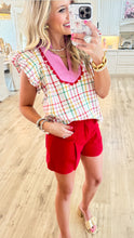 Red High Waisted Pleated Shorts