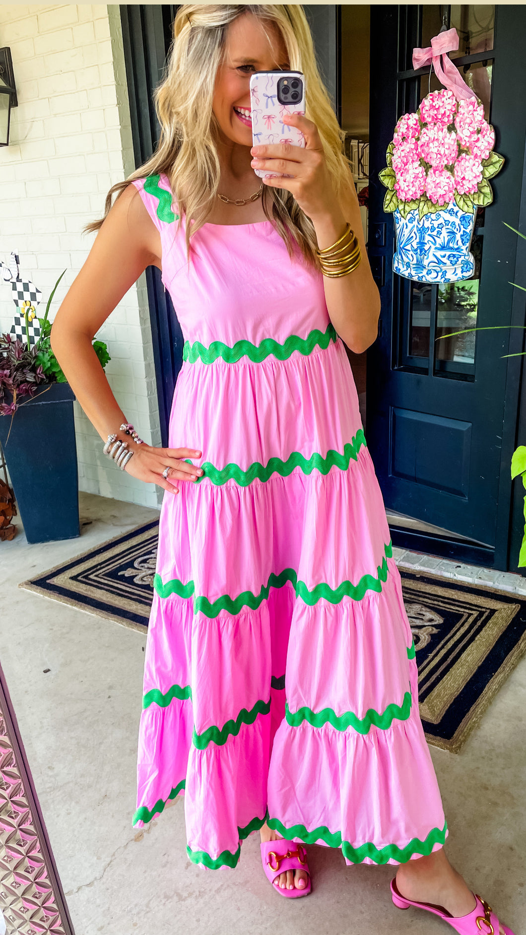 Cool Pink and Green Ric Rac Maxi Dress