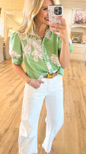 Green Floral Scallop Trim Top