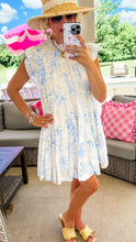 Off White and Baby Blue Floral Print Babydoll Dress