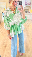 Green Floral Print Scallop Trim Blouse