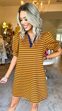 Deal of the Day Camel and Navy Striped Mini Dress