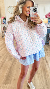 Light Pink Flower and Bow Printed Pullover Puffer