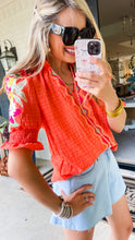 THML Orange Embroidered Puff Sleeve Top