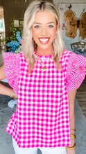 Hot Pink Gingham Flutter Sleeve Top