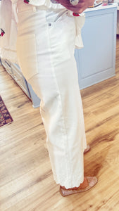 White High Waisted Floral Embroidered Pants