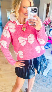 Pink Bow Printed Knit Sweater