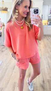 Coral Ribbed Short Set