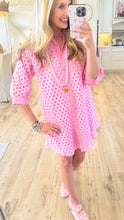 Bubble Gum Pink Eyelet Button Up Mini Dress