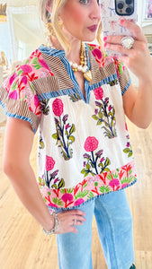 THML Floral Flutter Sleeve Top