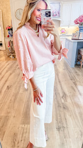 Pink Stripe Pearl Sleeve Top