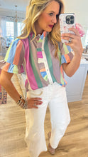 Pastel Stripe Ruffle Sleeve Top