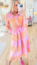 Pink and Orange Stripe Midi Dress