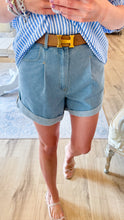 #8 Light Denim High Waisted Front Pleated Shorts