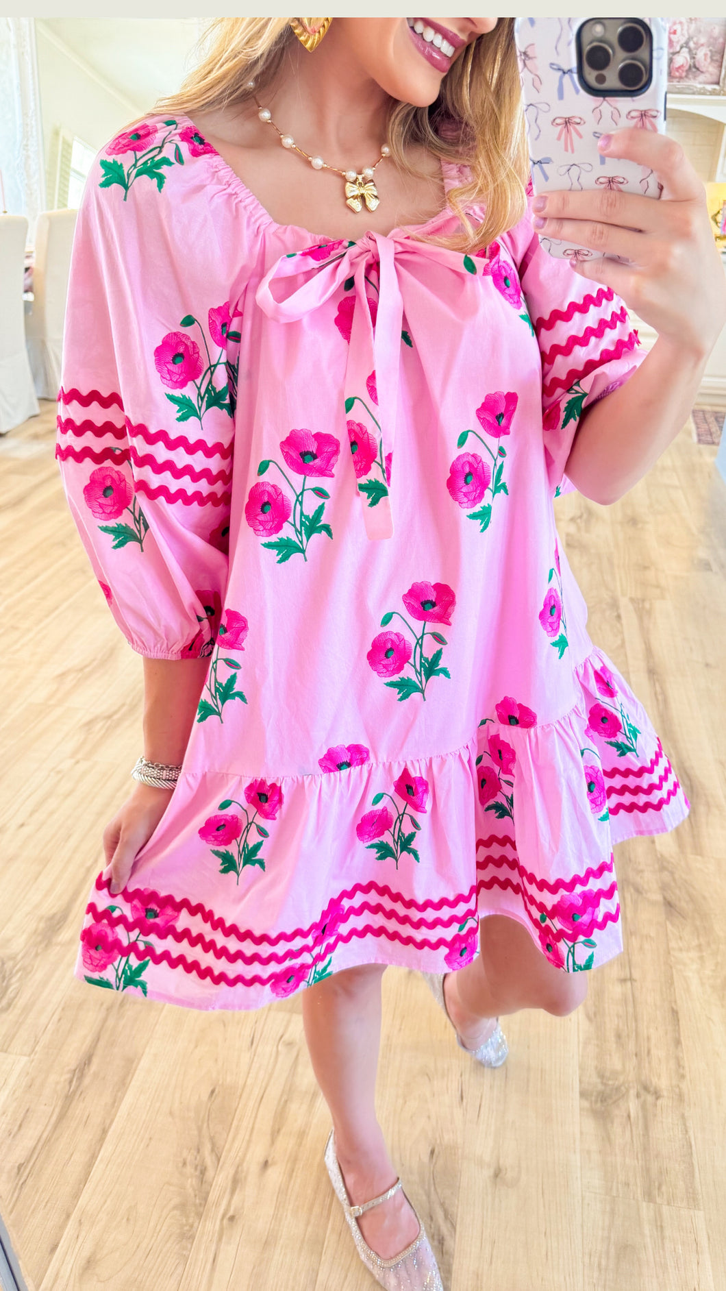 Pink Floral Ruffled Mini Dress