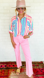 Multicolor Striped Button Down Top