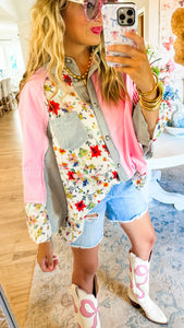 Pink and Red Multi Print Oversized Raglan Top