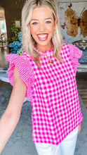 Hot Pink Gingham Flutter Sleeve Top