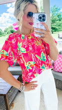 Fuchsia Floral Printed Bubble Sleeve Top