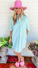 Green and White Striped Button Up Dress