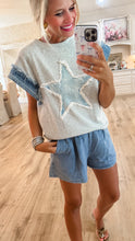 Heather Grey and Denim Star Patch Top