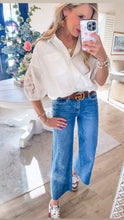 White Cut Out Embroidered Bubble Sleeve Top