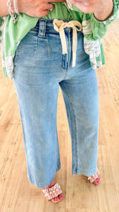 Denim Cropped Front Tie Pants