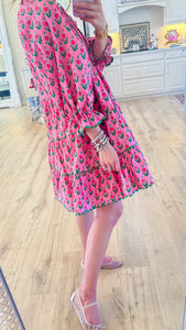 Pink Floral Print Mini Dress