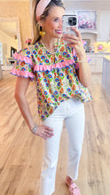 Vanilla Mixed Floral Print Scallop Trim Top