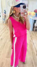 Fuchsia and White Ribbed Pant Set