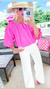 THML Pink Mid Puff Sleeve Top