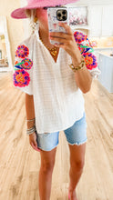 THML White Embroidered Puff Sleeve Top