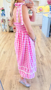 Pink Gingham Midi Dress