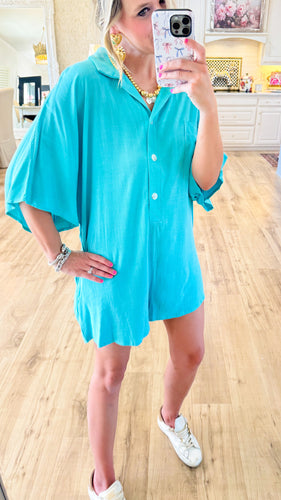 Seafoam Oversized Button Up Romper