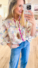 Pink and Blue Embroidery Cotton Poplin Top