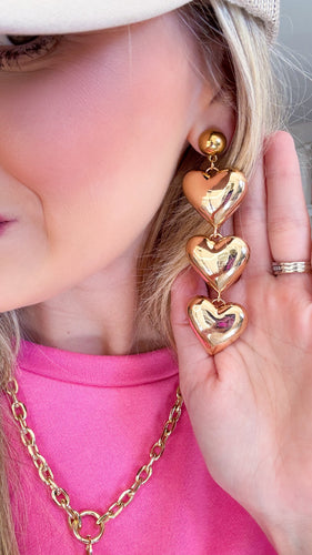 Gold Tiered Heart Earrings