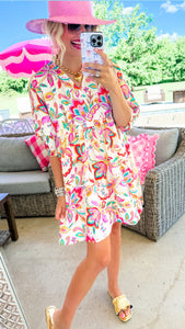 THML Cream Balloon Sleeve Flower Print Mini Dress