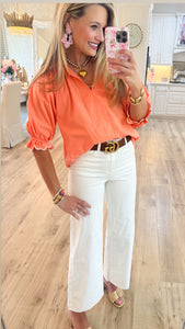 Coral Puff Sleeve Blouse