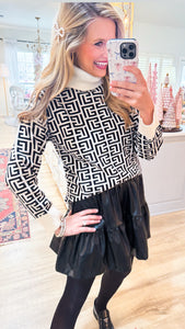 Off White and Black Geometric Print Sweater