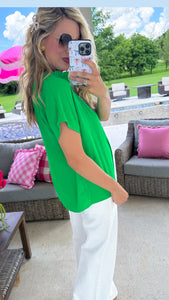 Kelly Green Solid Dolman Sleeve Top